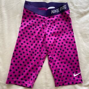 Nike Pro Women’s Purple and Pink Polka Dot Shorts legging